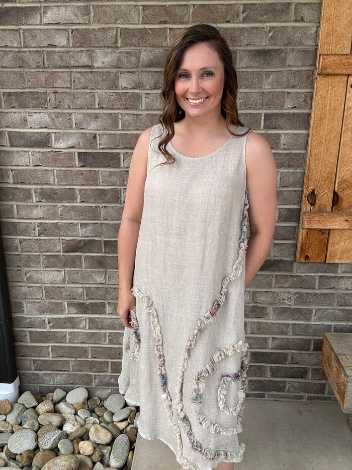 Natural Printed Fringe Pattern Sleeveless Dress by Paper Lace