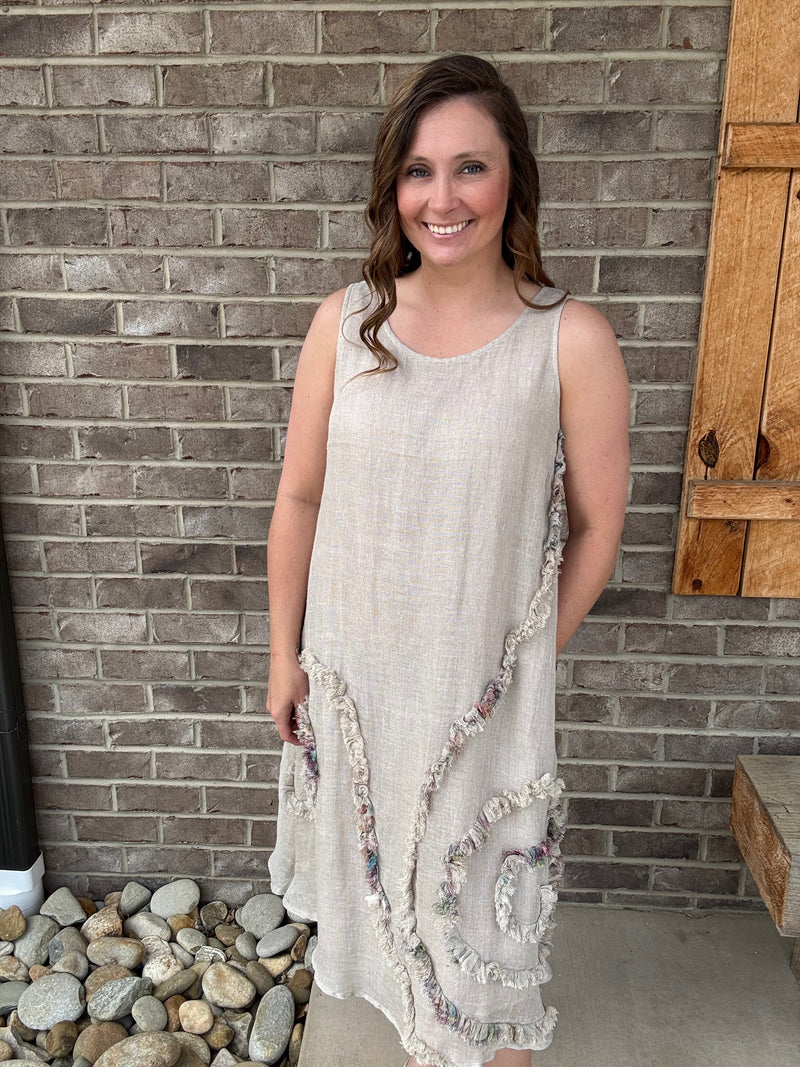 Natural Printed Fringe Pattern Sleeveless Dress by Paper Lace