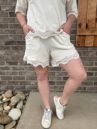 Natural Mineral Washed Wave Trim Shorts by J. Her
