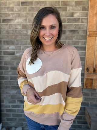 Natural Sun Patchwork Crewneck Pullover by Simply Southern