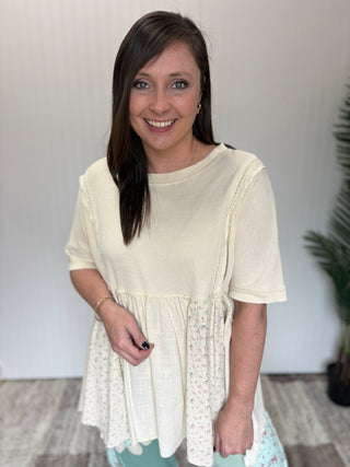 Natural Waffle Knit Washed Babydoll Tunic by Easel