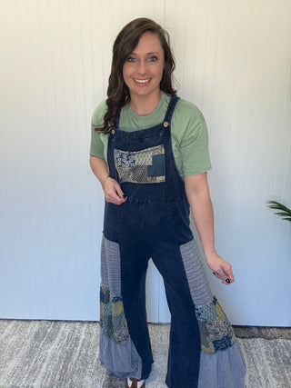 Navy Mineral Washed Daisy Patchwork Tie Jumpsuit by J. Her