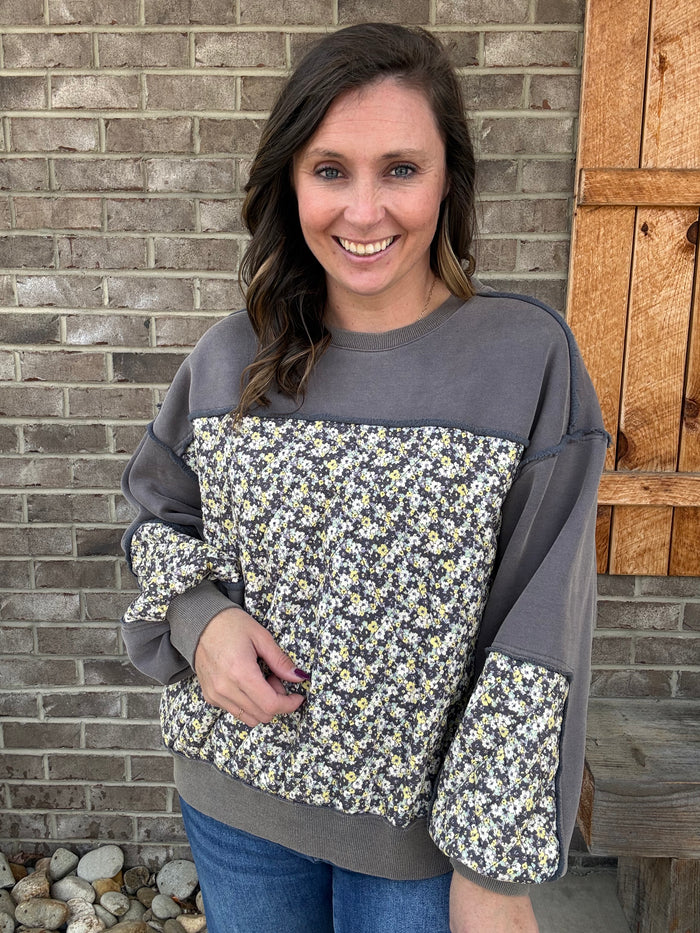 Navy Quilted Print Washed Terry Pullover by Easel