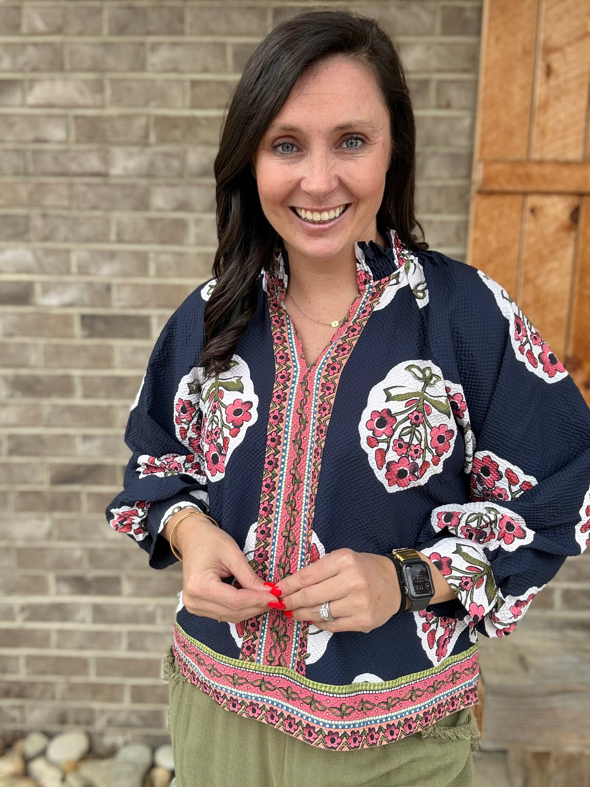 Navy Umgee Exclusive Boho Floral Print Tunic Top