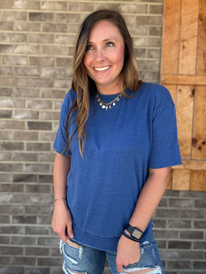 Navy Vintage Poncho Short Sleeve Top by Royce
