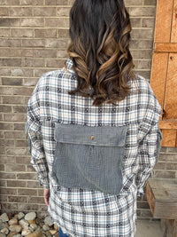 Navy Washed Plaid Contrast Button Down High Low Shirt by Oli & Hali