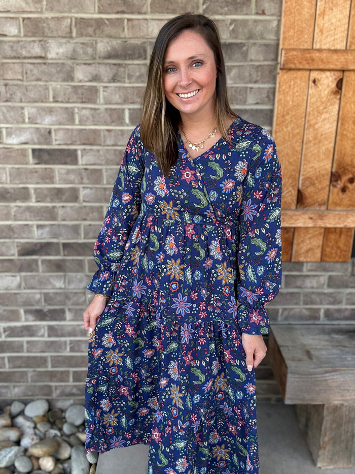 Navy Floral Tiered Maxi Dress by Simply Southern