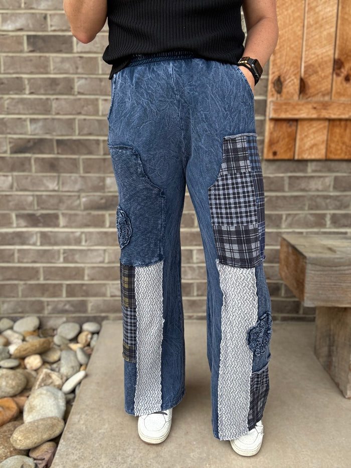 Navy Mineral Washed Plaid Patched Doily Pants by J. Her