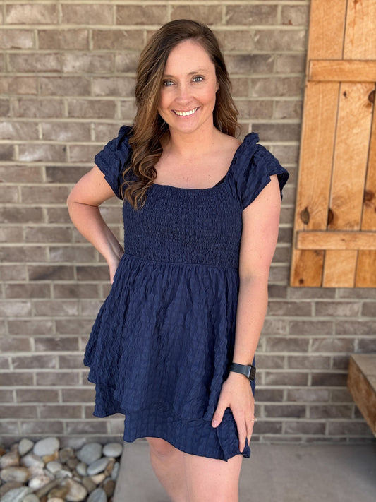 Navy Textured Tie Back Dress by Simply Southern