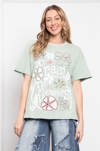 No Rain No Flowers Embroidered Short Sleeve Top