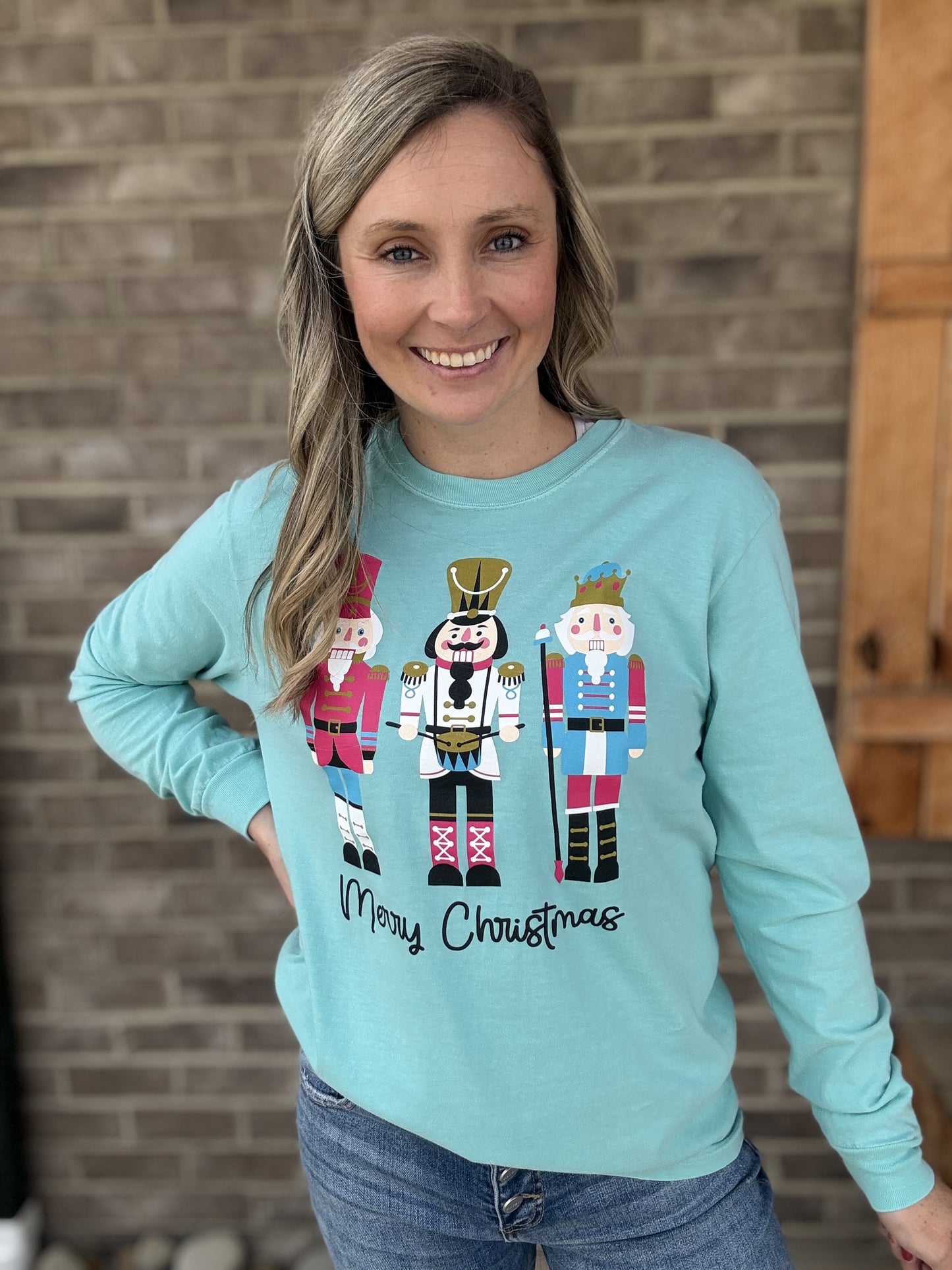 3804- Nutcracker Long Sleeve Merry Christmas Graphic Tee