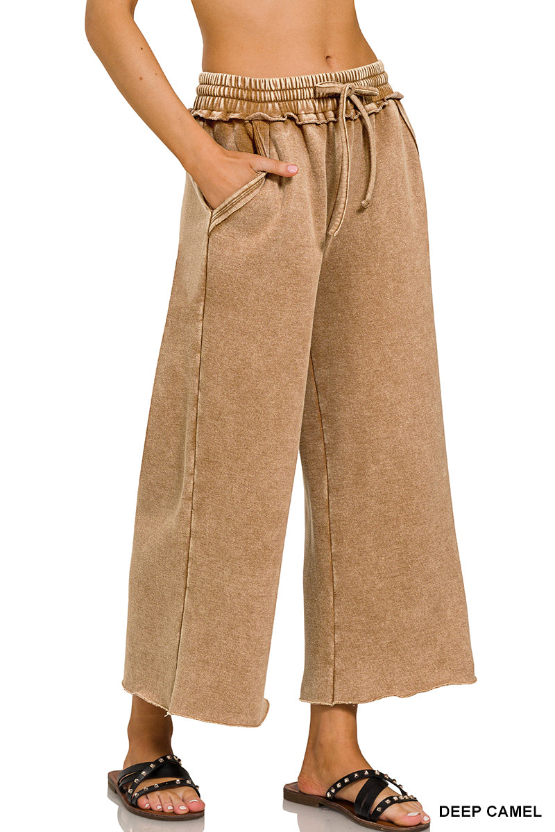 3226- Deep Camel Acid Wash Drawstring Sweat Pants