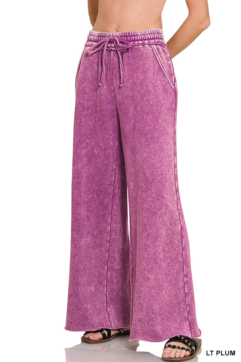 Light Plum Acid Wash Fleece Sweatpants with Raw Hem by Zenana