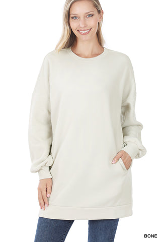 20286- Bone Oversized Long Sweatshirt w/ Pockets
