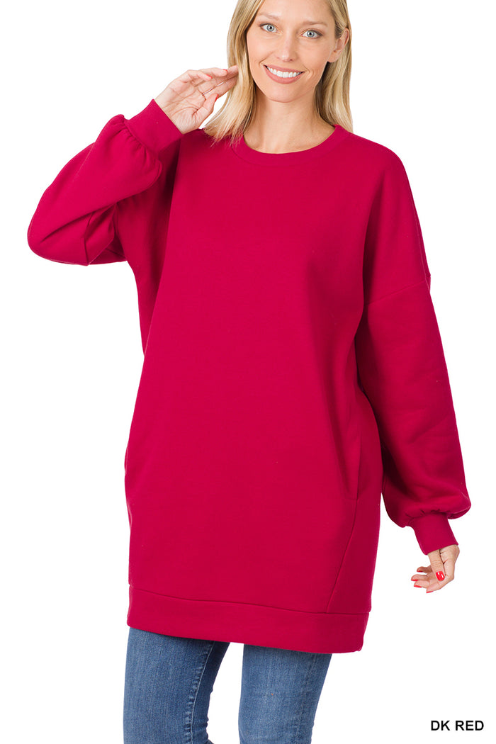 20284- Dark Red Oversized Long Sweatshirt w/ Pockets