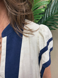 Oatmeal Linen Cotton Contrast Neckline Midi Dress by Umgee