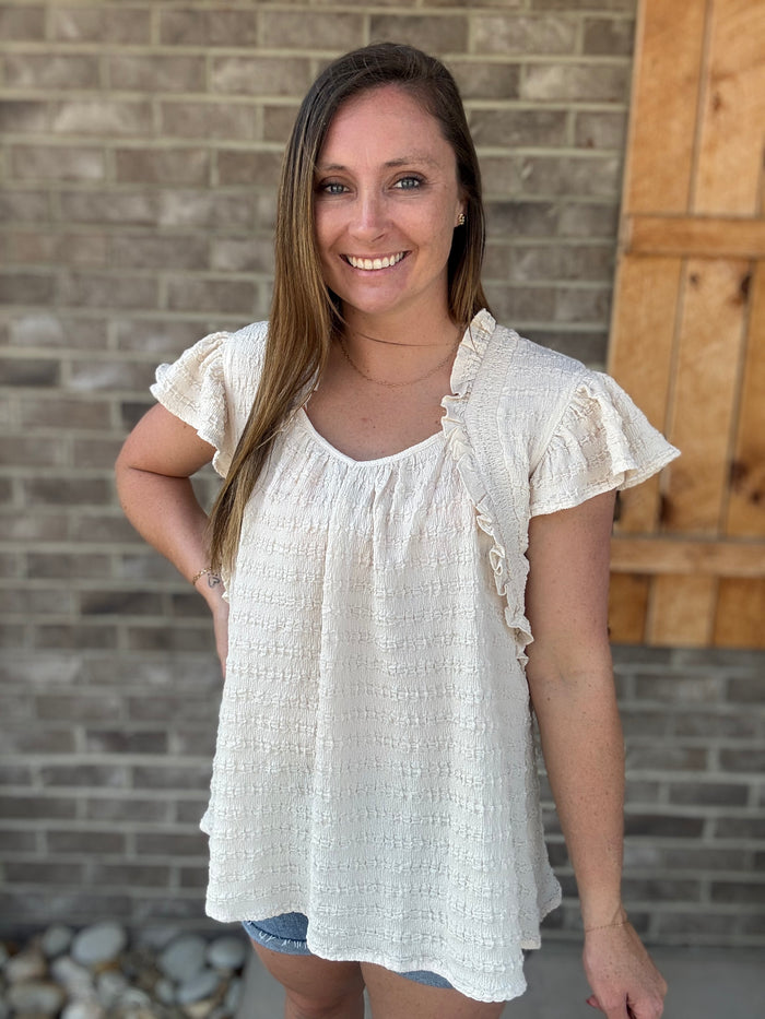 Oatmeal Textured Ruffle Sleeve Blouse by Umgee