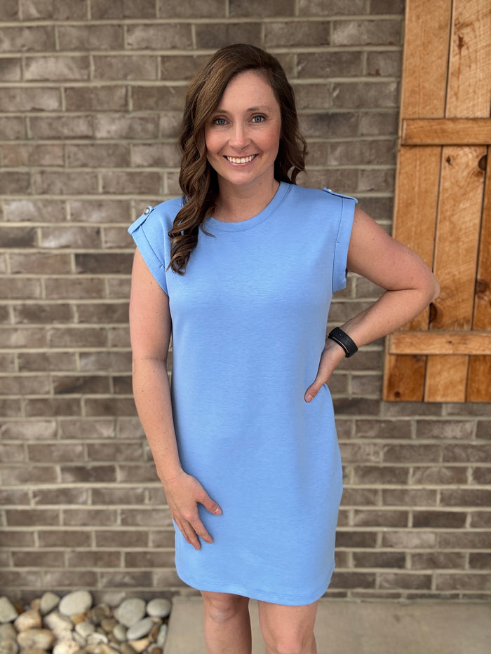 Ocean Blue Cap Sleeve Dress by Dear Scarlett