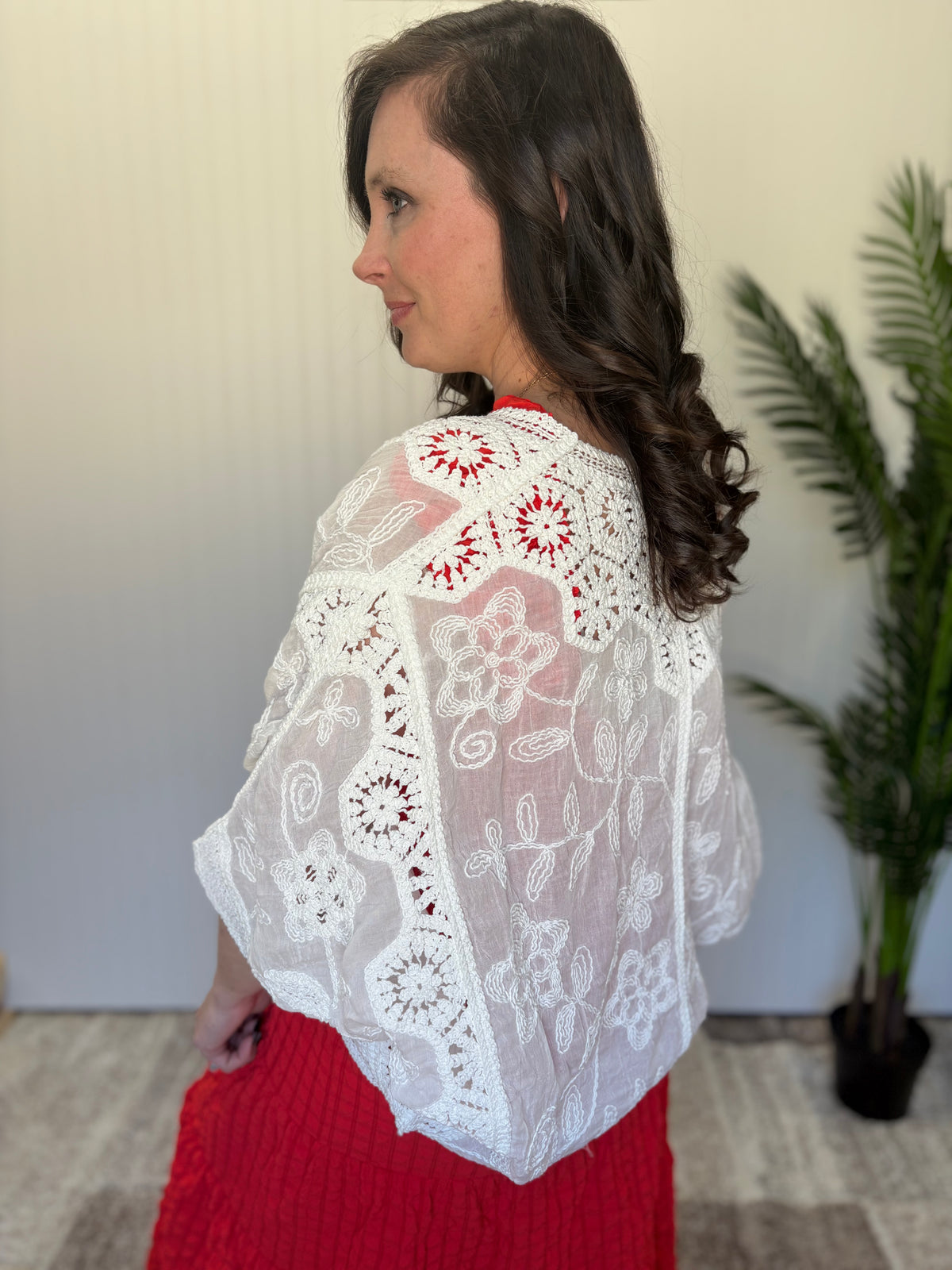 Off White Crochet Mix Button Front Duster by Easel