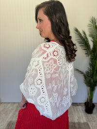 Off White Crochet Mix Button Front Duster by Easel