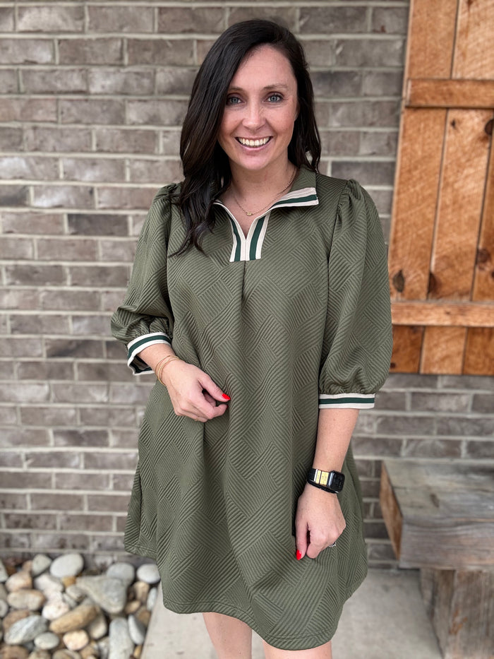 Olive High Neck Jacquard Mini Dress by Umgee