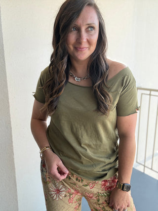 *PREORDER* Olive Ripped Tee by A Rare Bird