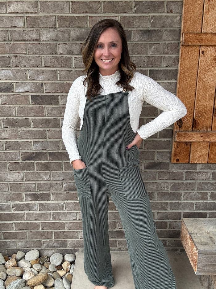 Olive Sleeveless Solid Urban Ribbed Jumpsuit