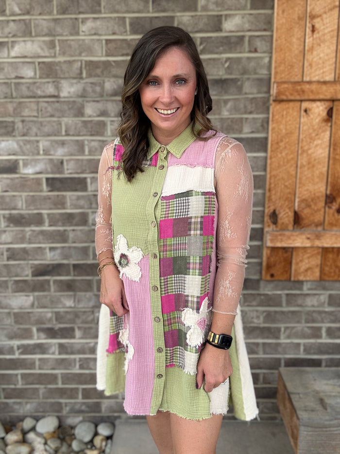 Olive and Pink Patchwork Sleeveless Tunic by BlueVelvet