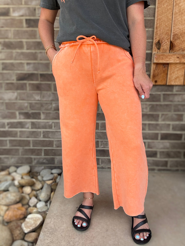 Orange Acid Wash Fleece Palazzo Pants by Zenana *TN COLLECTION*