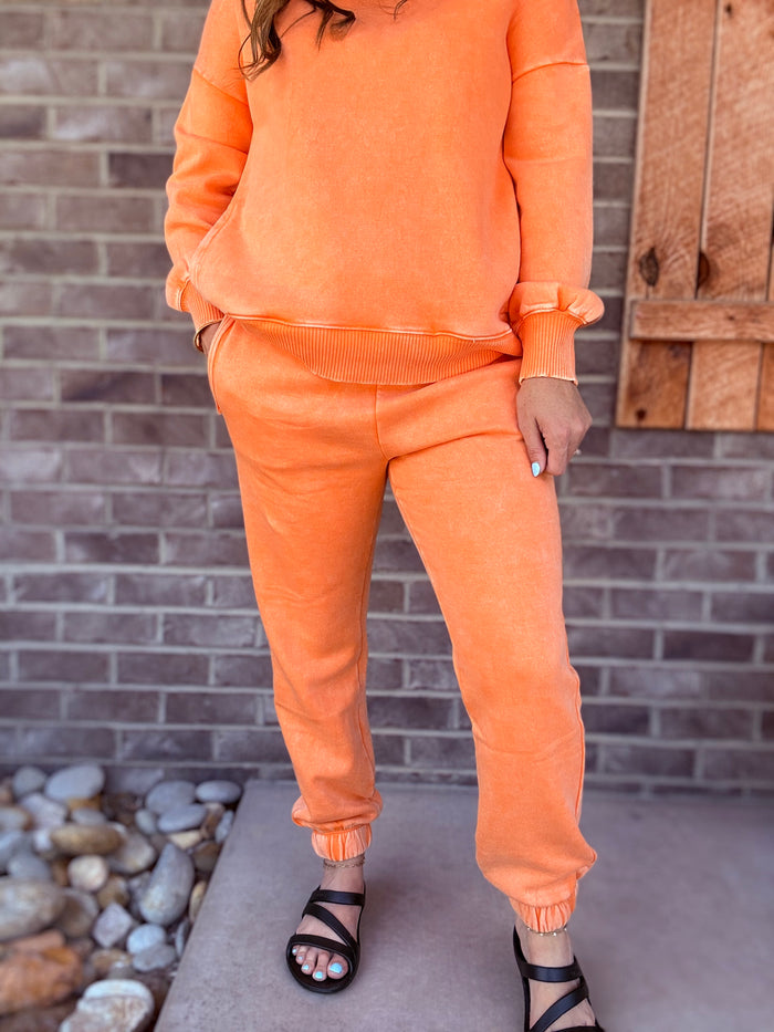 Orange Acid Wash Fleece Sweatpants by Zenana *TN COLLECTION*