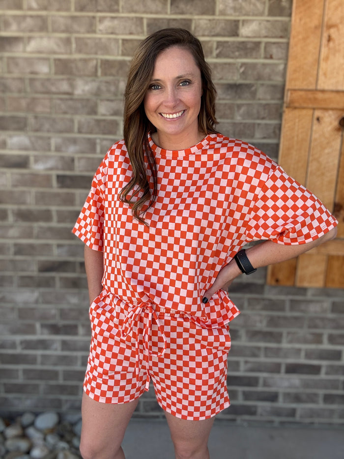 Orange Checkered Print Short & Top Set *TN COLLECTION*