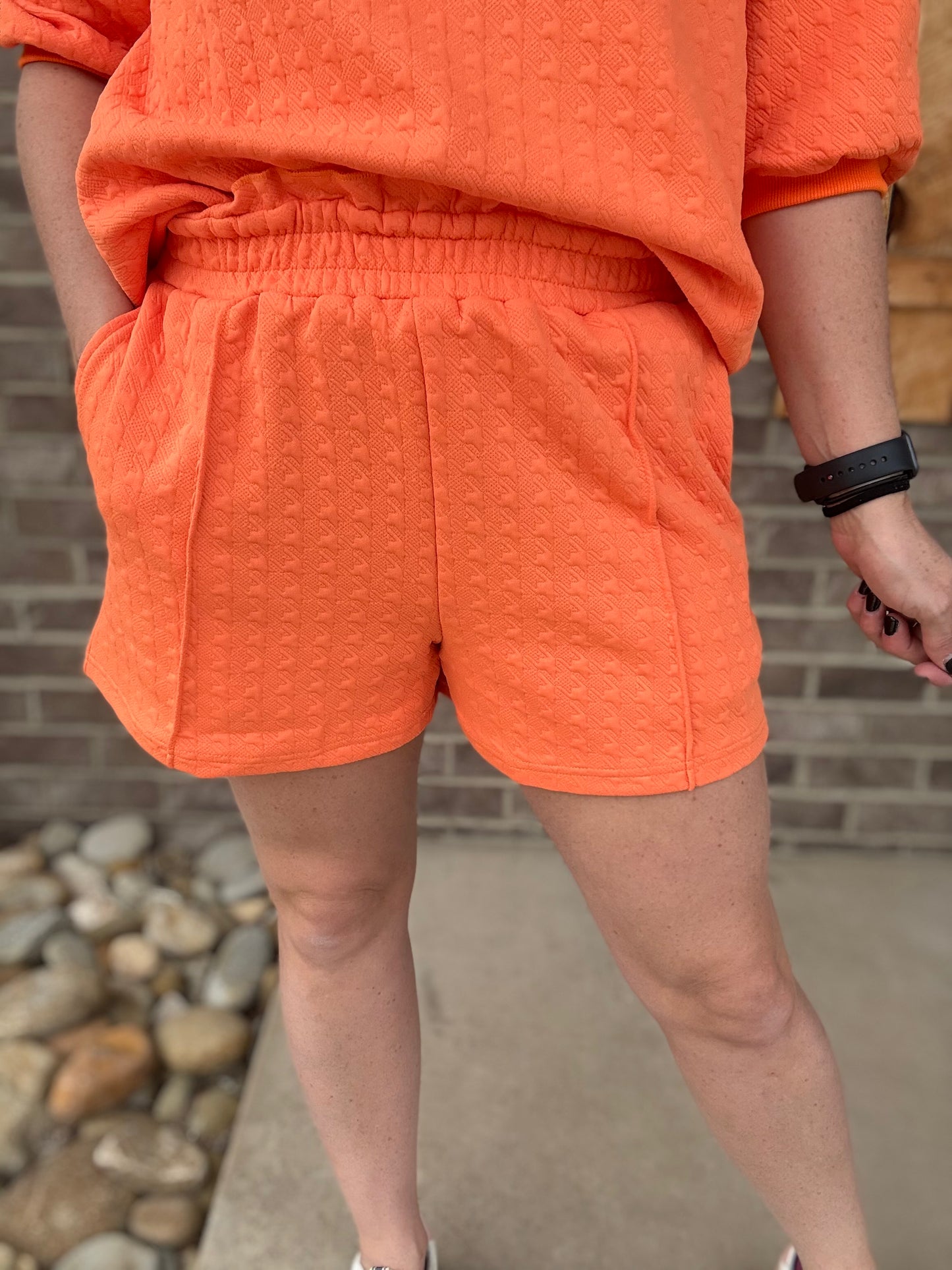 Orange Elastic Waist Houndstooth Shorts with Pockets *TN COLLECTION*