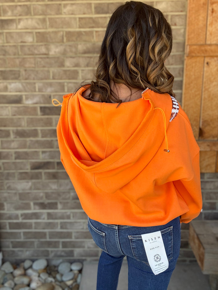 Orange Football Sequin Hooded 1/2 Zip Sweatshirt *TN COLLECTION*