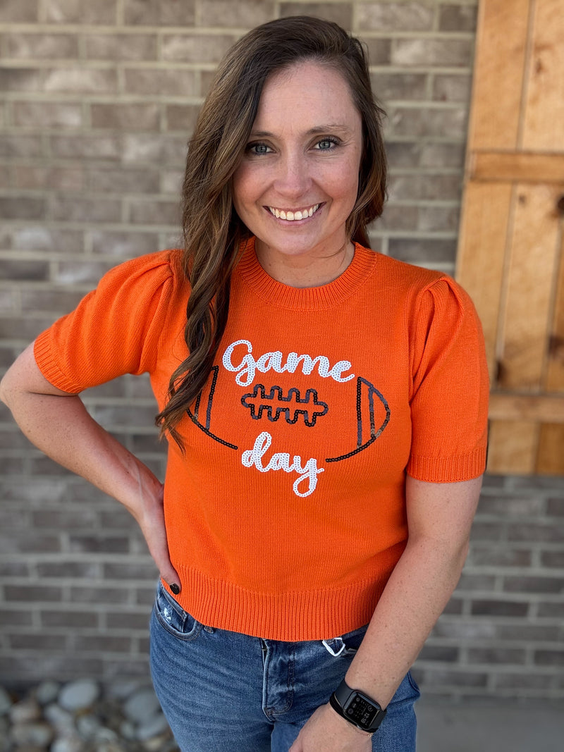 Orange Game Day Puff Sleeve Sweater Top *TN COLLECTION*