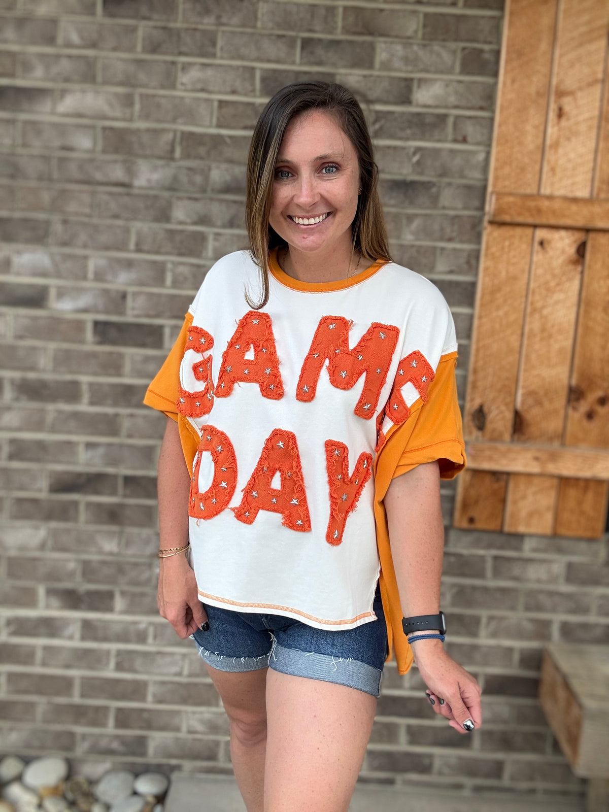 Orange Gameday Patch Color Block Knit Top – *TN COLLECTION*