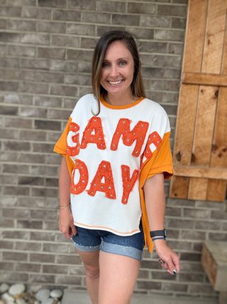 Orange Gameday Patch Color Block Knit Top – *TN COLLECTION*