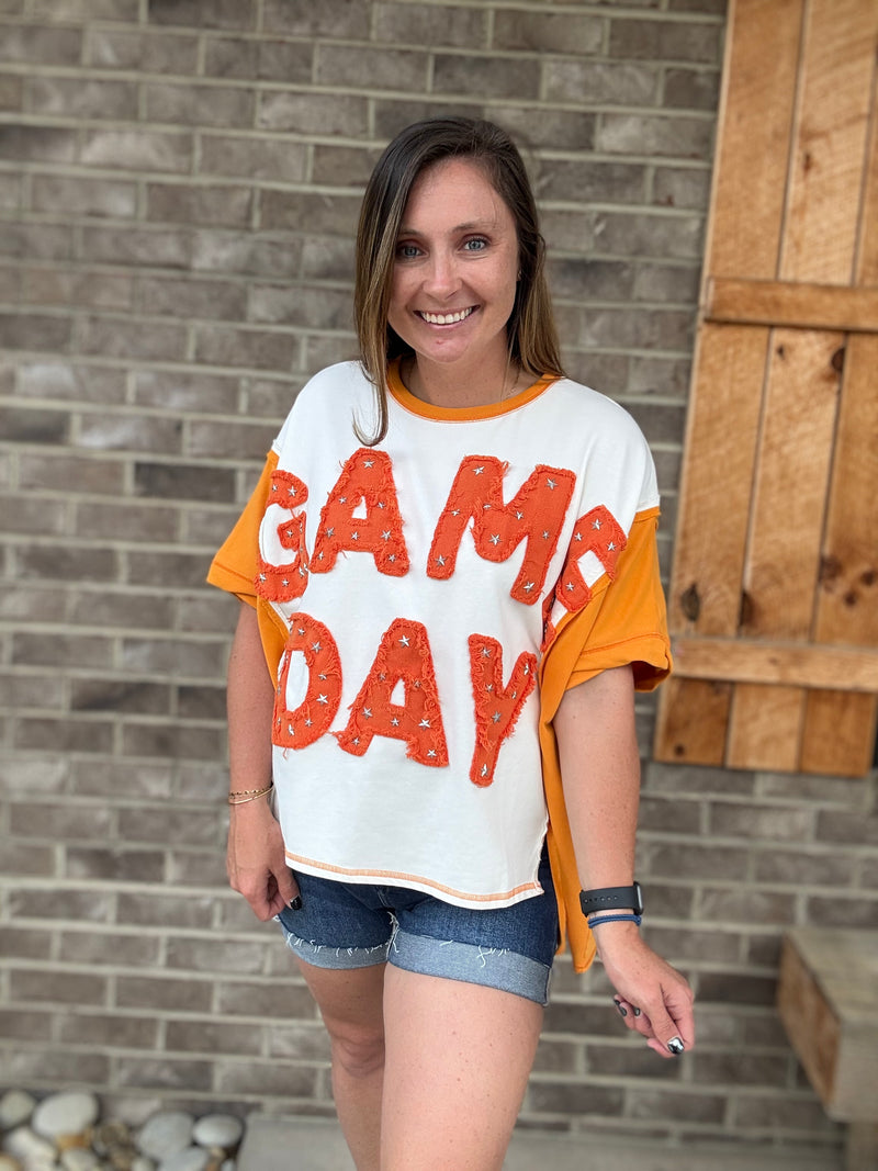 Orange Gameday Patch Color Block Knit Top – *TN COLLECTION*