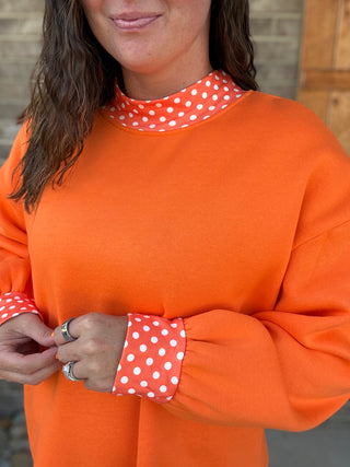 Orange Polka Dot Mock Neck Pullover *BRUMLEYS LABEL*