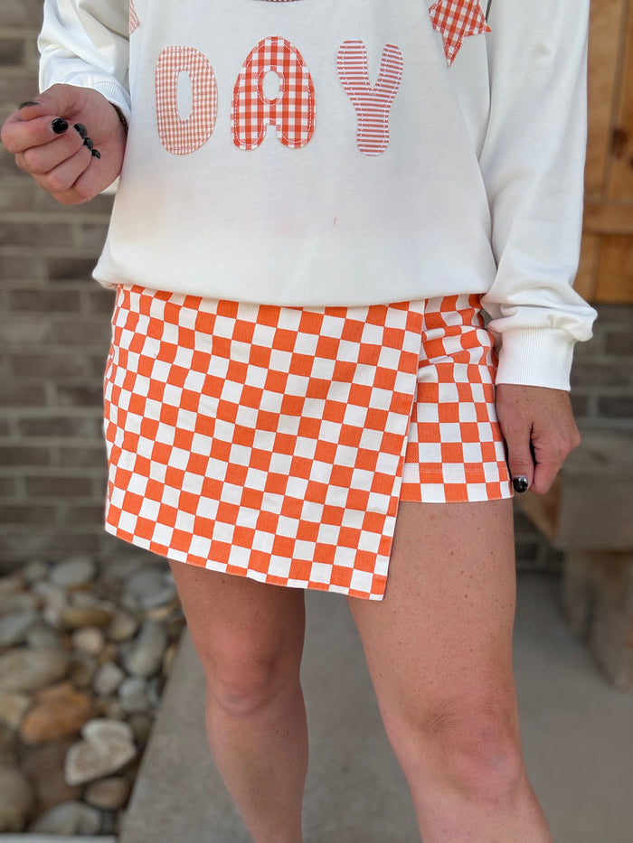 Orange Checkerboard Wrap Skort *TN COLLECTION*