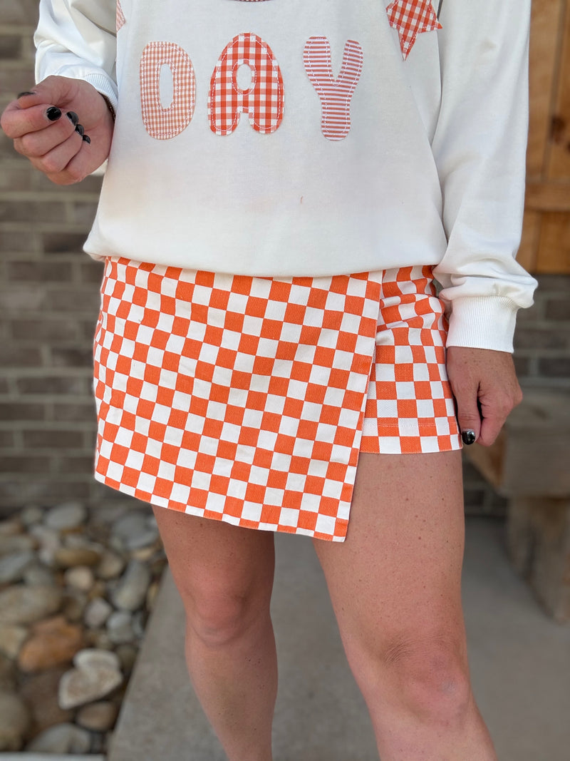 Orange Checkerboard Wrap Skort *TN COLLECTION*