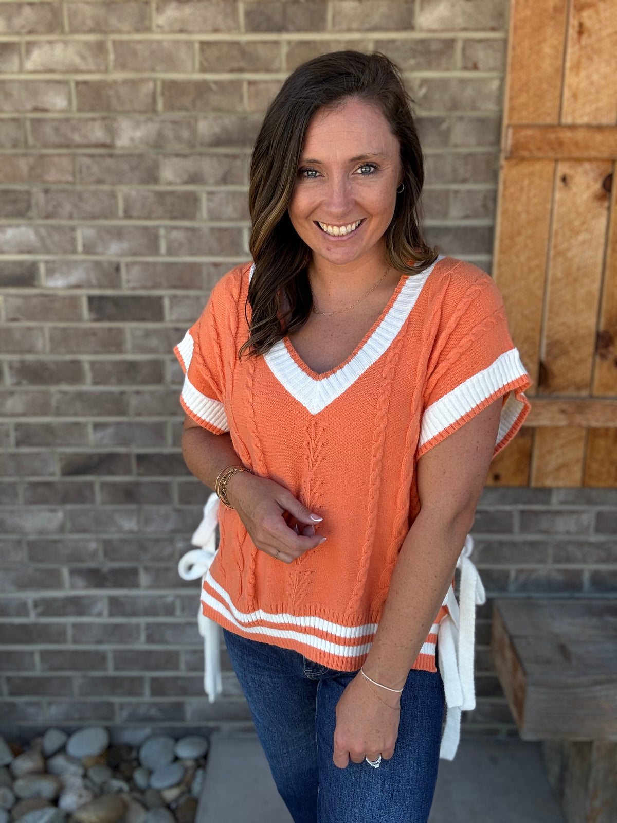 Orange Game Day Cable Knit Varsity Sweater Vest *TN COLLECTION*