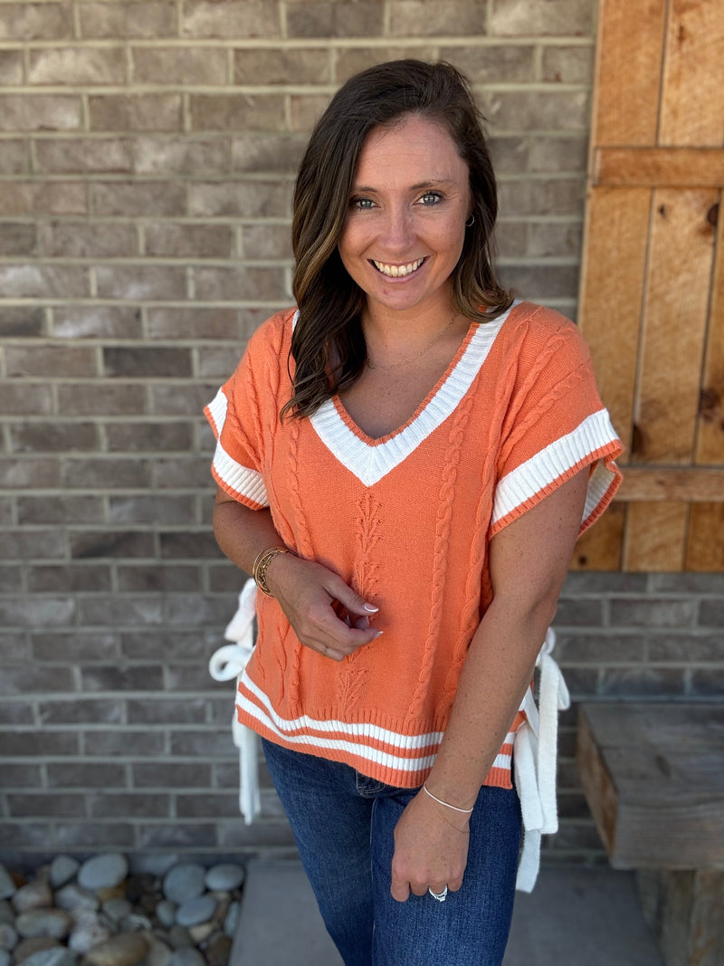Orange Game Day Cable Knit Varsity Sweater Vest *TN COLLECTION*