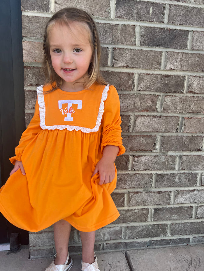 Orange Tennessee Go Vols Embroidery Ruffle Dress *TN COLLECTION*