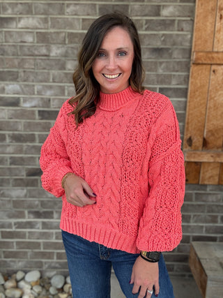 Orange Twisted Cable Knit Chenille Sweater by POL