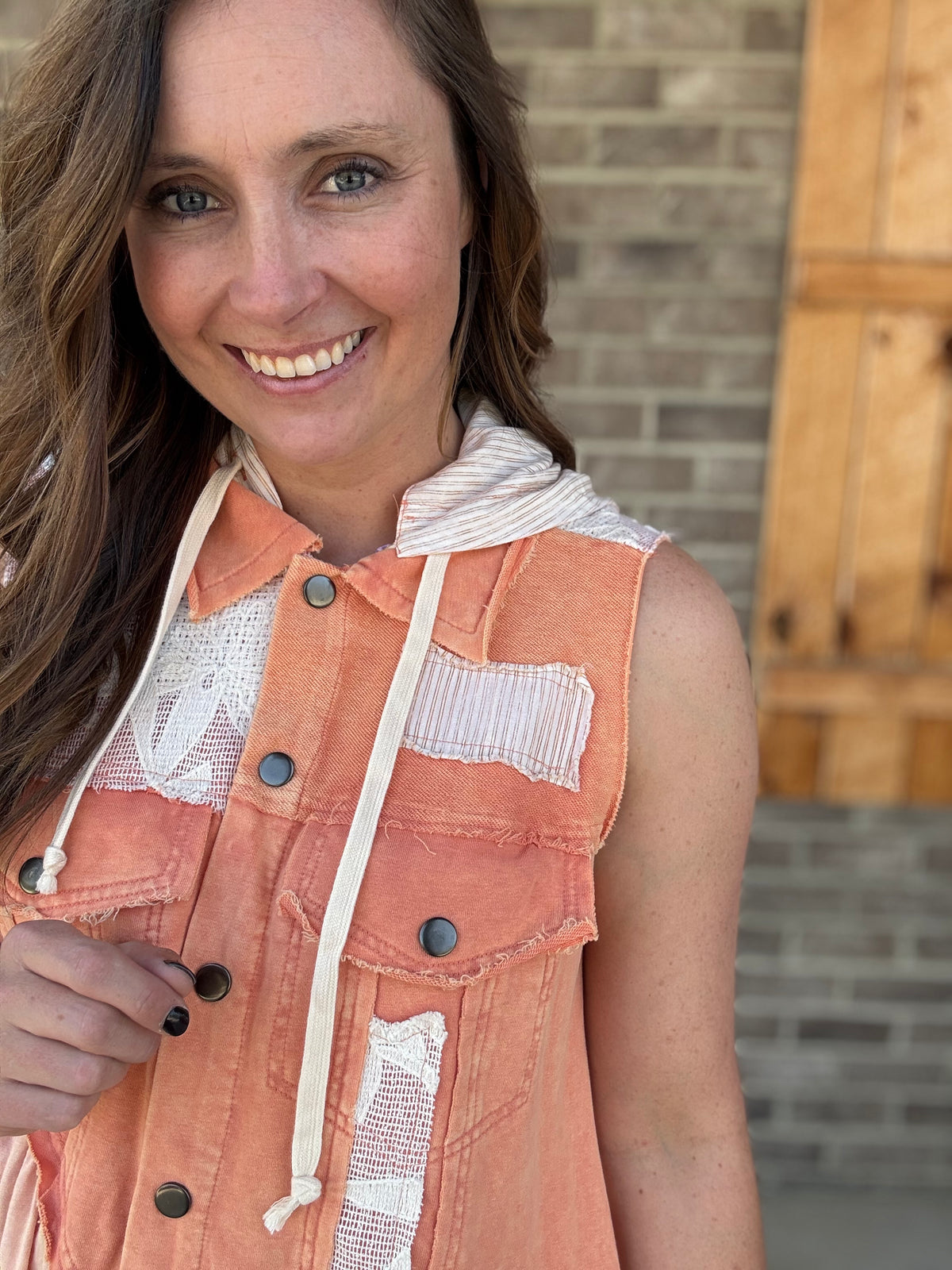 Orange Washed Mix Ruffle Flare Hem Hooded Vest Top by Oli & Hali *TN COLLECTION*