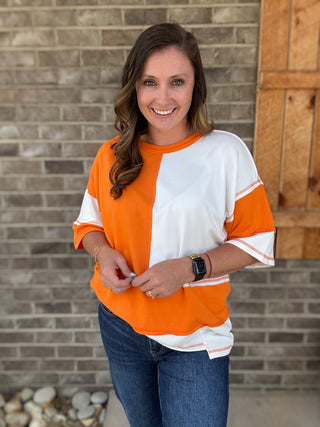 Orange & White Color Block Oversized Game Day Tee *TN COLLECTION*