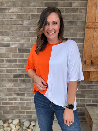 Orange & White Contrast Game Day Short Sleeve Tee *TN COLLECTION*