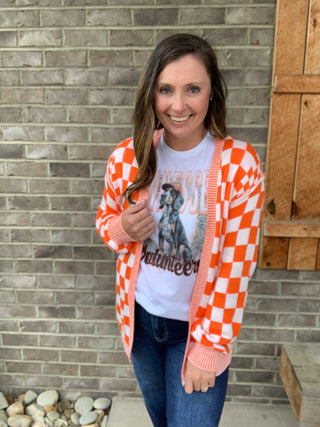 Orange and White Checkered Drop Shoulder Cardigan *TN COLLECTON*
