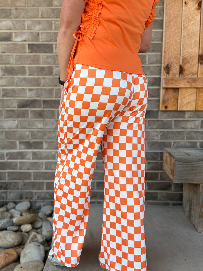 Orange and White Game Day Checker Flare Pants *TN COLLECTION*