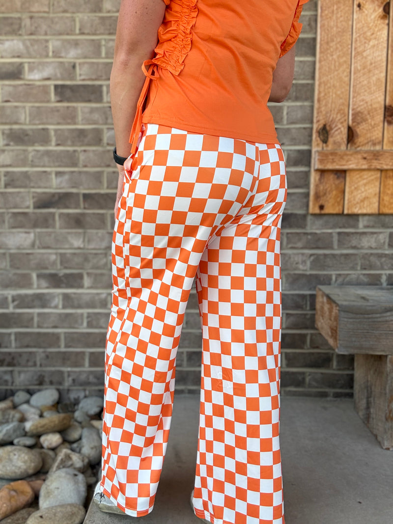 Orange and White Game Day Checker Flare Pants *TN COLLECTION*
